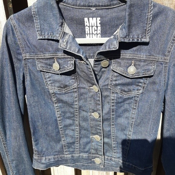 Americanino Blue Denim Jean Jacket Trucker Stretchy Cotton Elastane Size S - Picture 12 of 14